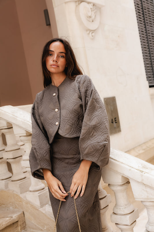 Casaco curto Jaquard | Taupe