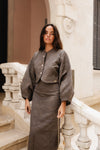 Casaco curto Jaquard | Taupe