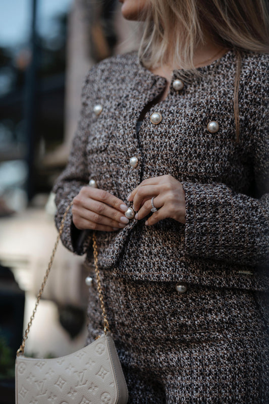 Casaco curto de tweed | Castanho