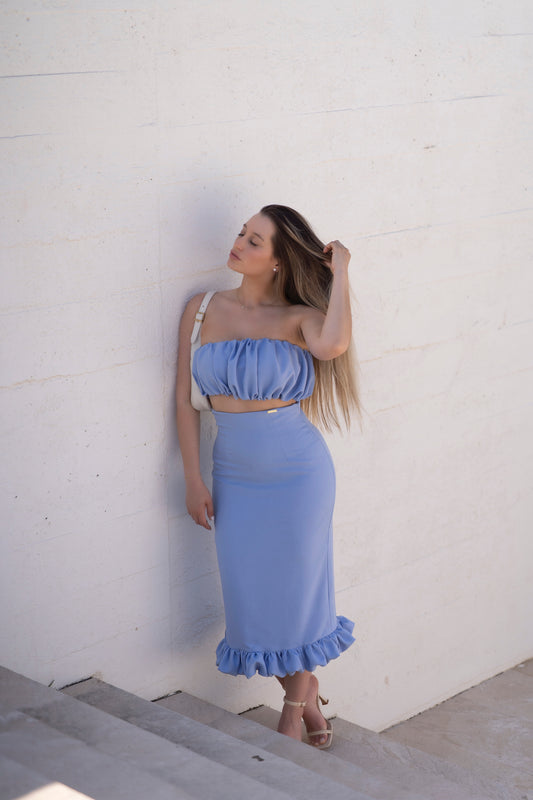 Saia midi folho | Azul