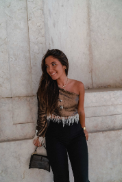 Blusa assimétrica de Lantejoulas | Castanho&Prateado