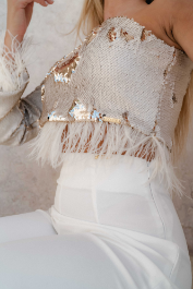 Blusa assimétrica de Lantejoulas | Branca&Dourada