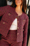 Casaco curto de tweed | Rosa e verde