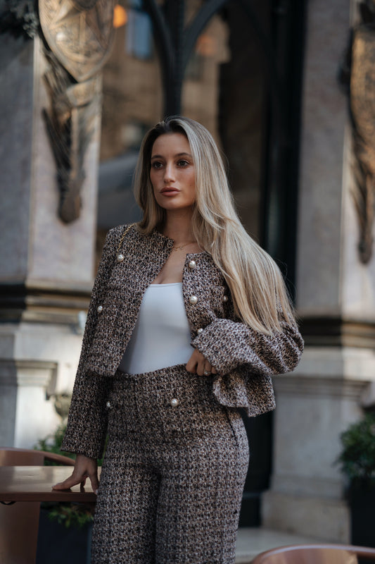 Casaco curto de tweed | Castanho