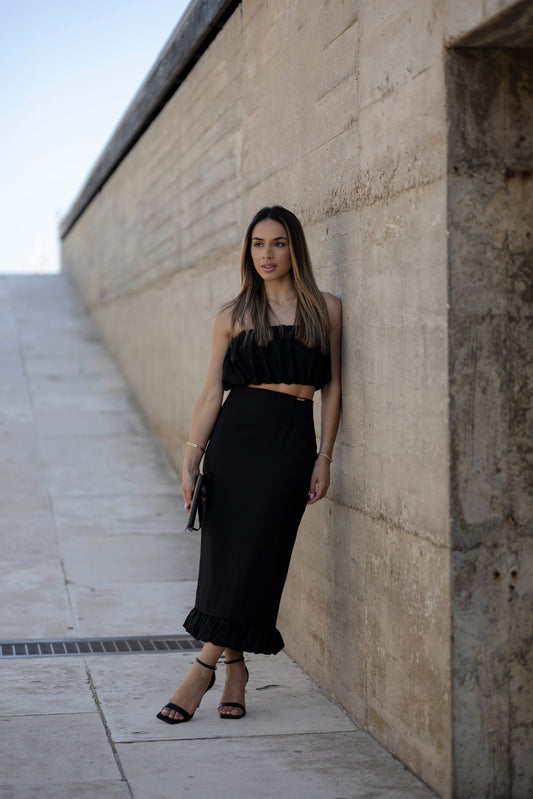 Saia midi folho | Preto