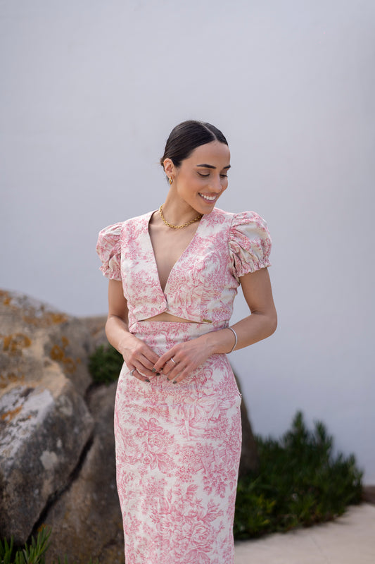 Vestido Midi | Linho Rosa