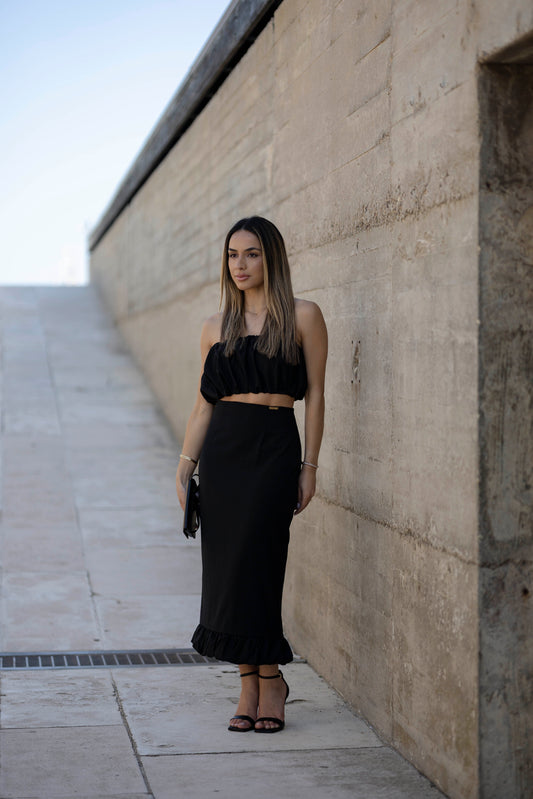 Saia midi folho | Preto