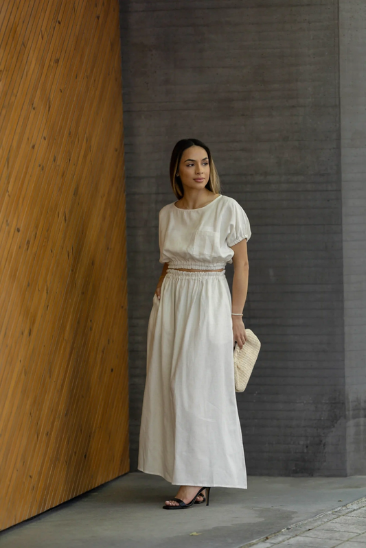 Saia Linho Branco Pérola